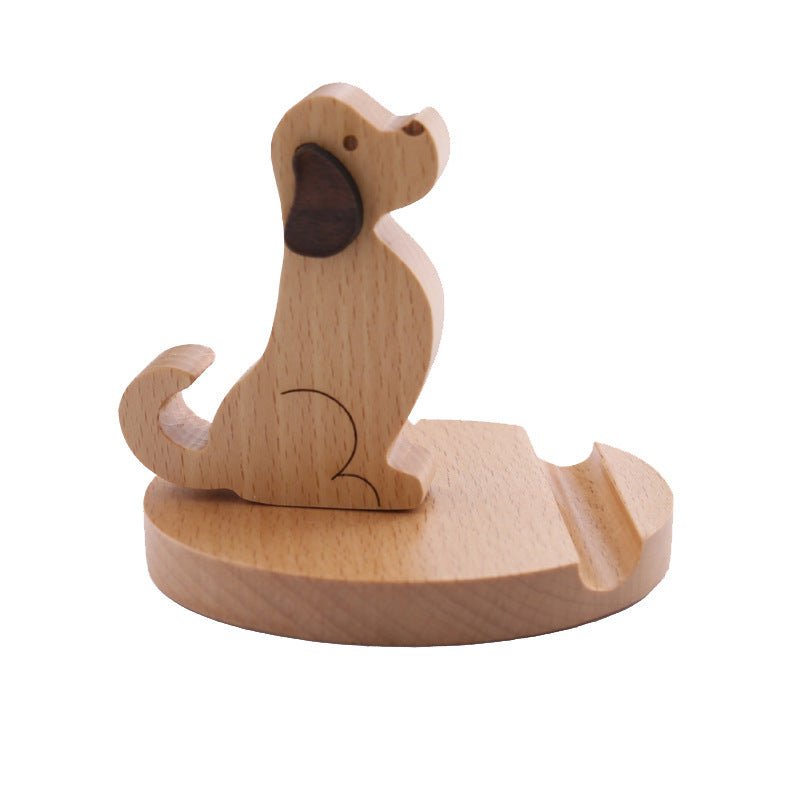 New Wooden Phone Bracket Cartoon Puppy Solid Wood Mobile Phone Holder Desktop Universal Mobile Phone Holder - Zambeel