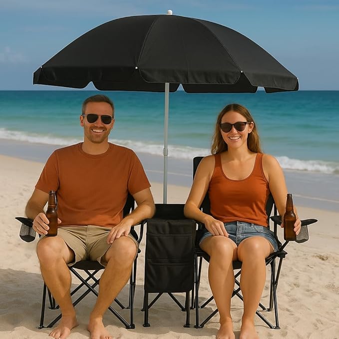 Portable Double Folding Beach Chair with Umbrella © - Zambeel