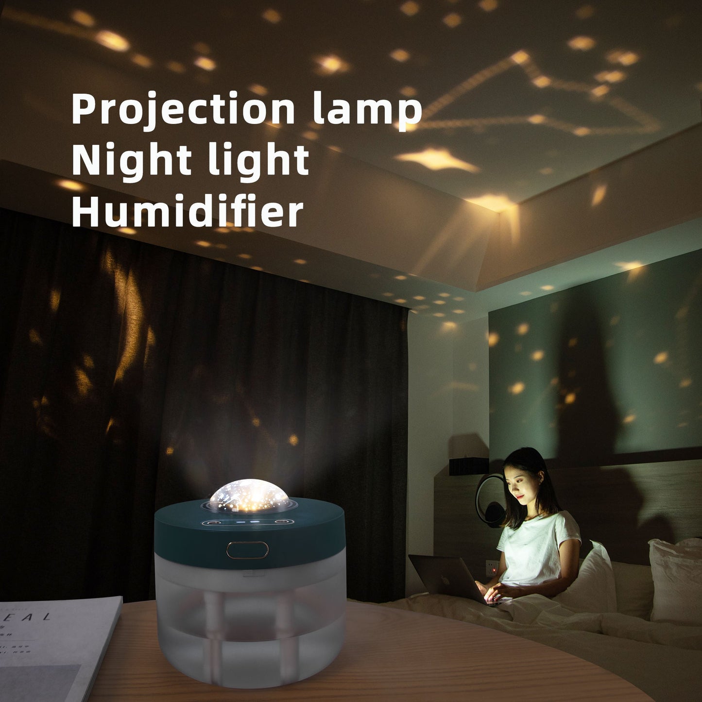 Projection Humidifier Portable Rechargeable Rotating Projection Night Light Bedroom Moisturizing Double Spray Double Fog - Zambeel