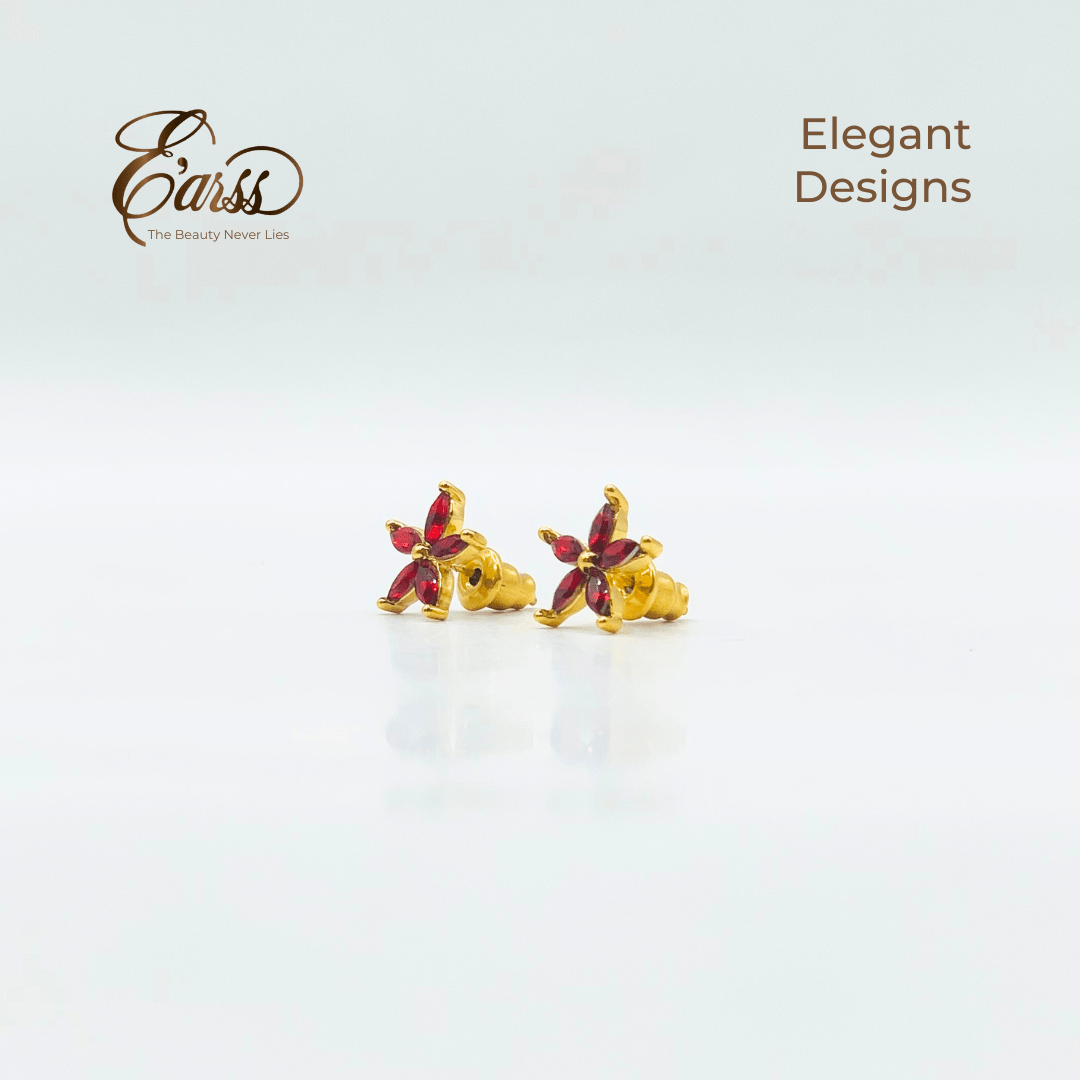 Red Flower Cubic Zirconia Gold | Stainless Steel | 18K Gold Plated - Zambeel