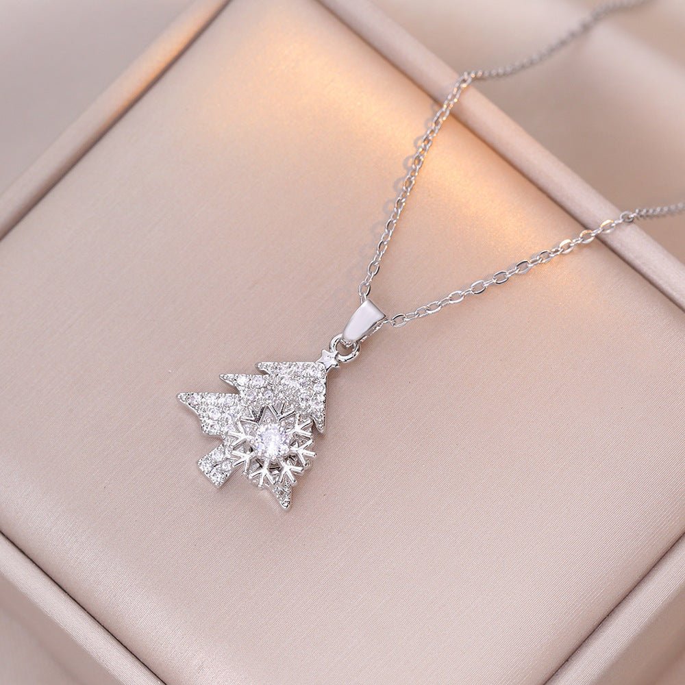 Rotatable Snowflake Christmas Tree Micro - Inlaid Diamond Titanium Steel Necklace - Zambeel