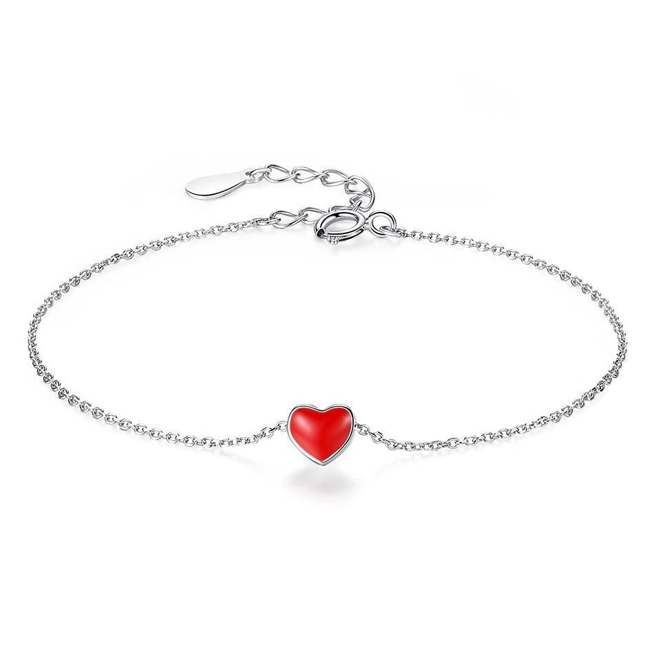 S925 Silver Bracelet Female Korean Style Red Heart Bracelet - Zambeel