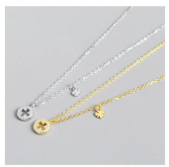 S925 Silver Diamond Clover Element Round Necklace Elegant Sweet Style Clavicle Chain Female - Zambeel