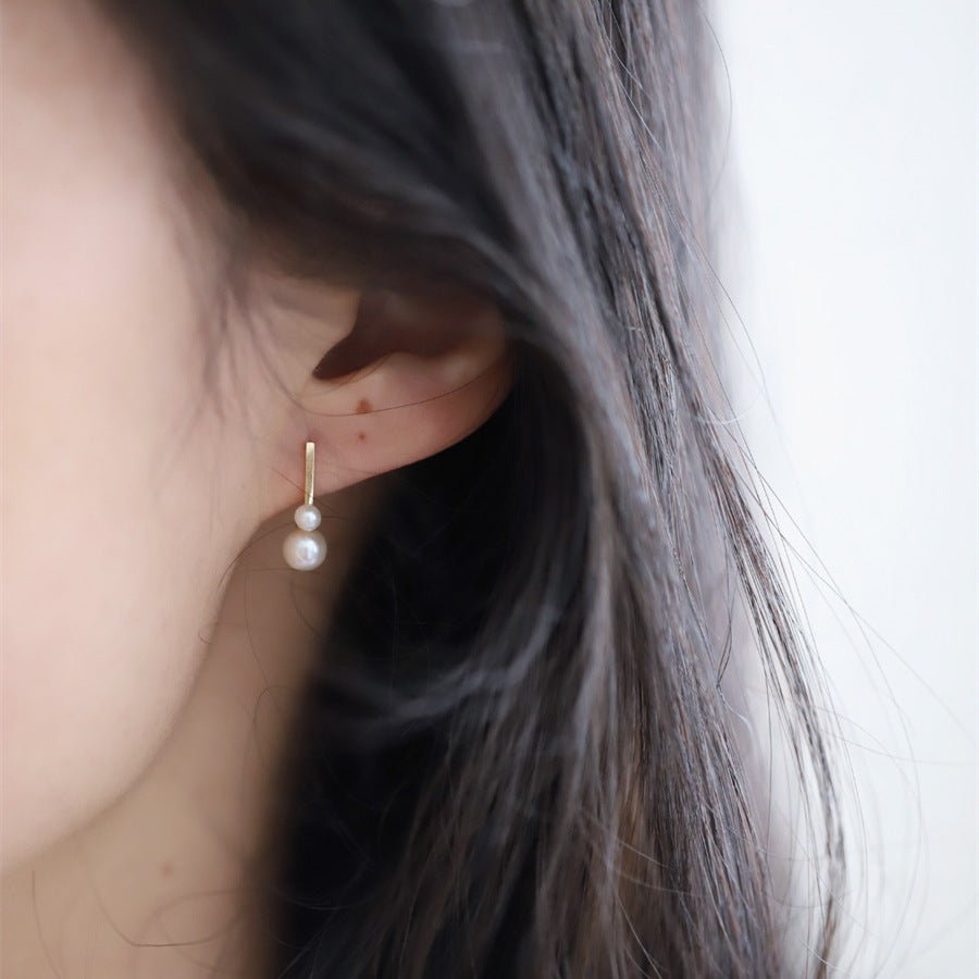 S925 Sterling Silver Gold - plated Stud Earring Women's Pearl Pear - shaped - Zambeel