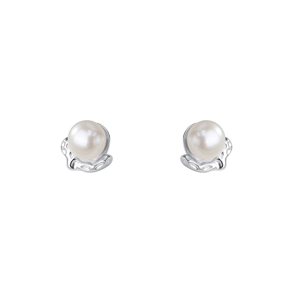 S925 Sterling Silver Lava Texture Pearl Stud Earrings For Women - Zambeel