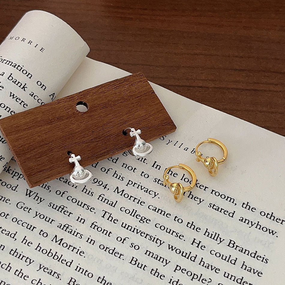 S925 Sterling Silver Planet Saturn Ear Clip Earrings - Zambeel