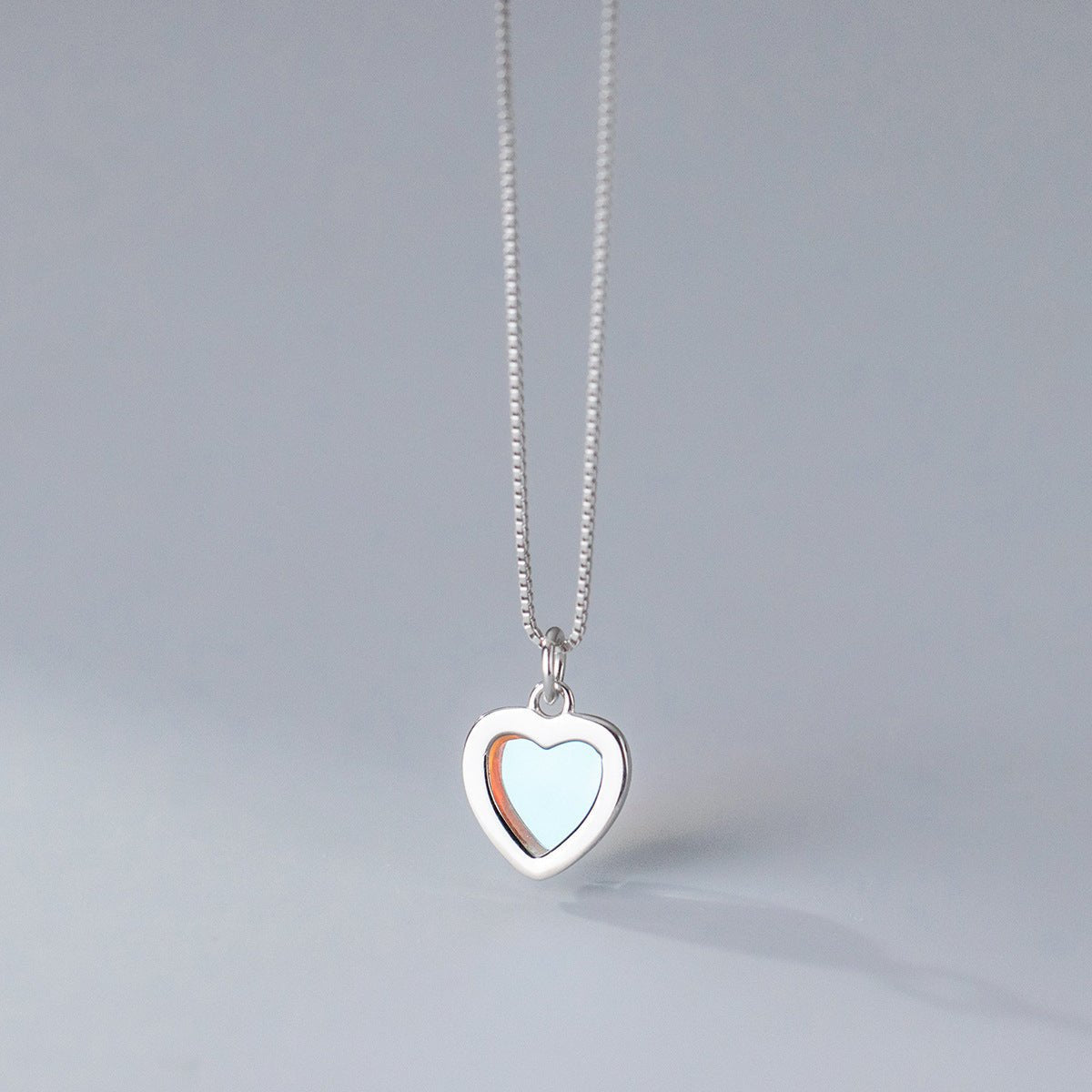 S925 Sterling Silver Synthetic Glass Heart Oval Necklace - Zambeel