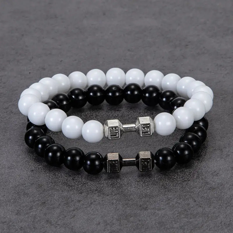 Silver Bracelet Elastic Bright Black Alloy Men's Dumbbell - Zambeel