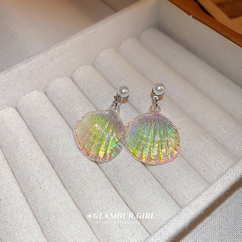 Silver Needle Shell Illusion Colorful Super Immortal Pearl Earrings - Zambeel