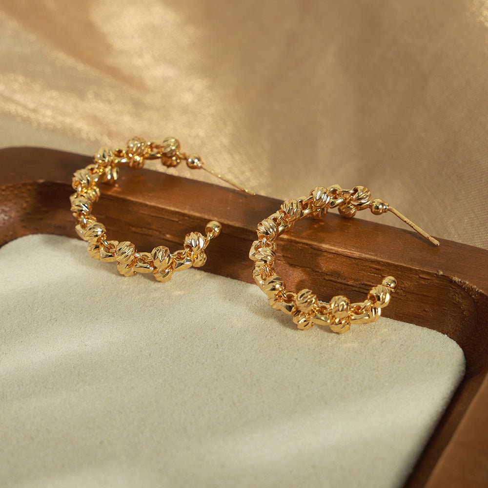 Simple Fashion Copper Irregular Beads Woven Earrings - Zambeel