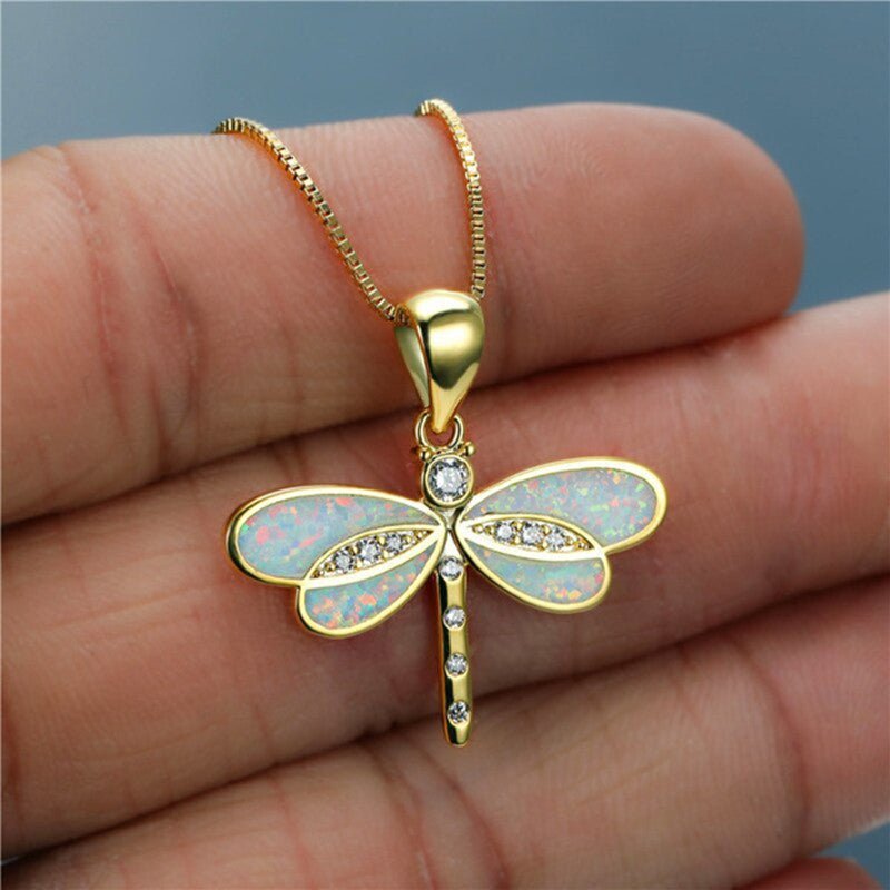 Simulated Opal Dragonfly Ladies' Pendant Necklace - Zambeel