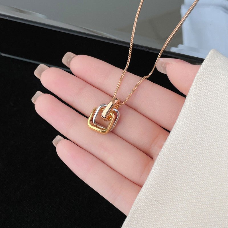 Square Three - color Ring Necklace Interlocking Clavicle Chain - Zambeel