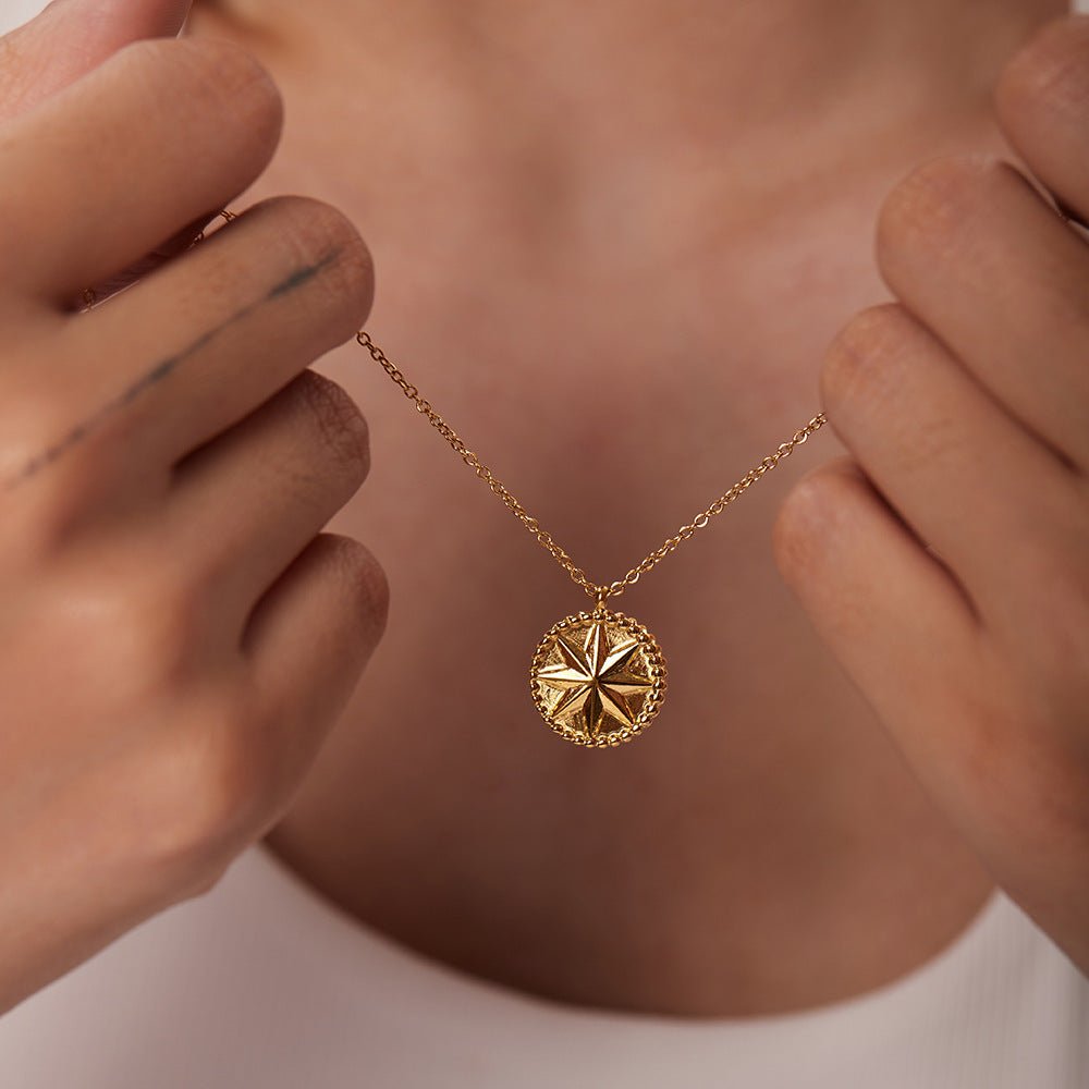Stainless Steel Necklace 18K Gold Eight Eight - pointed Stars Coins - Zambeel