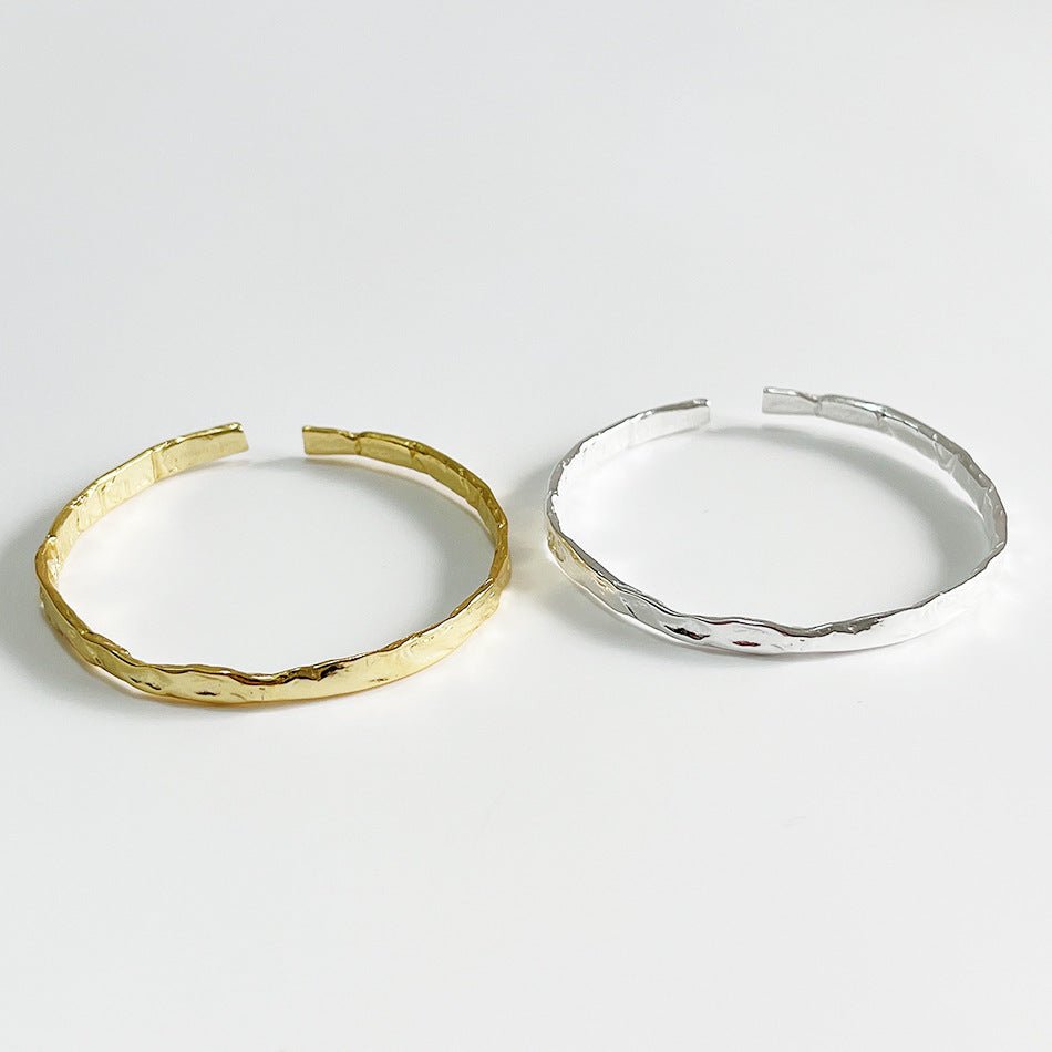 Sterling Silver Bracelet Simple And Irregular Convex Gold Foil Pattern - Zambeel