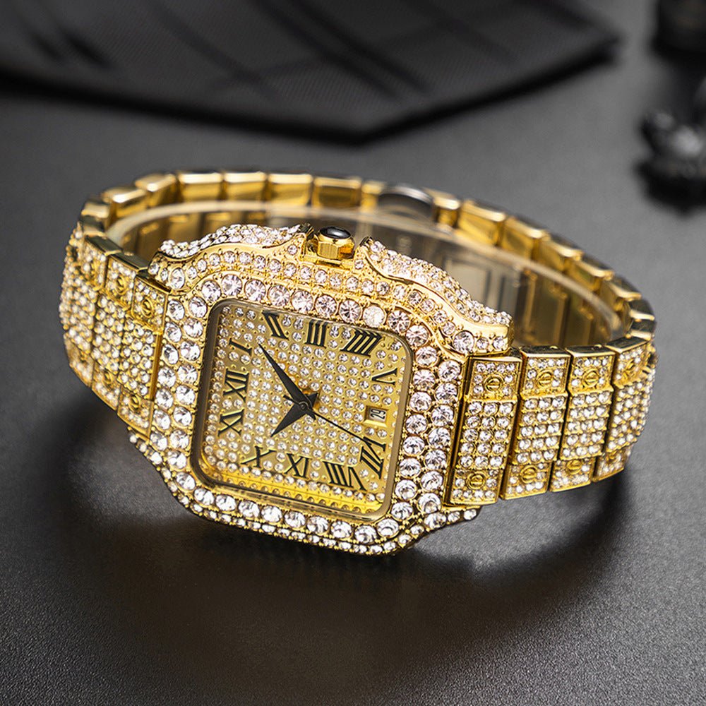 Straight European Hip Hop Diamond Quartz Wrist Watch - Zambeel