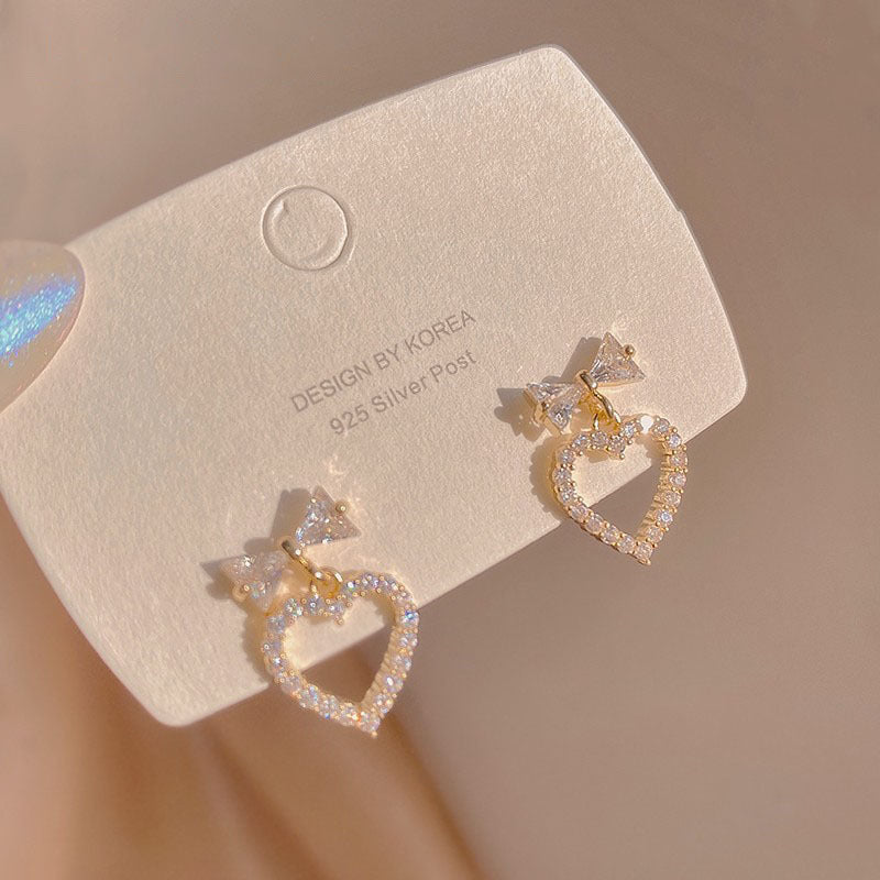 Super Fairy Bow Love Heart Stud Earrings Online Influencer Refined - Zambeel