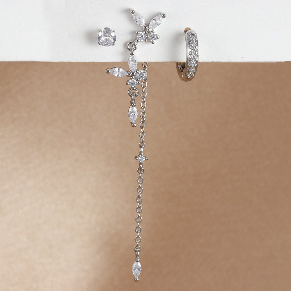 Three - piece Earrings Fashion Zircon Butterfly - Zambeel
