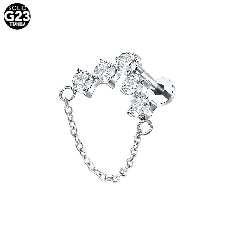 Titanium Alloy Round Zirconium Single Chain Earring - Zambeel