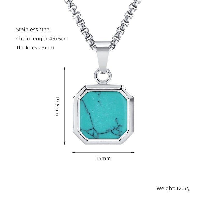 Titanium Steel Hip - hop Turquoise Square Pendant Necklace - Zambeel