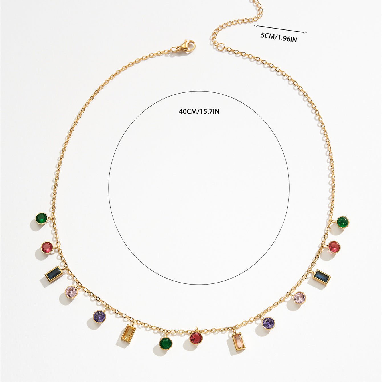 Titanium Steel Plated 18K Gold Inlaid Color Zircon Women's Tassel Necklace - Zambeel