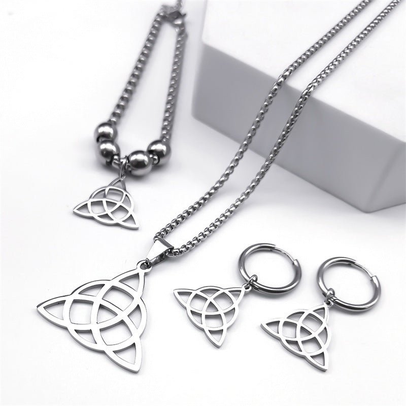 Triangle Circle Pendant Stainless Steel Necklace Suit - Zambeel
