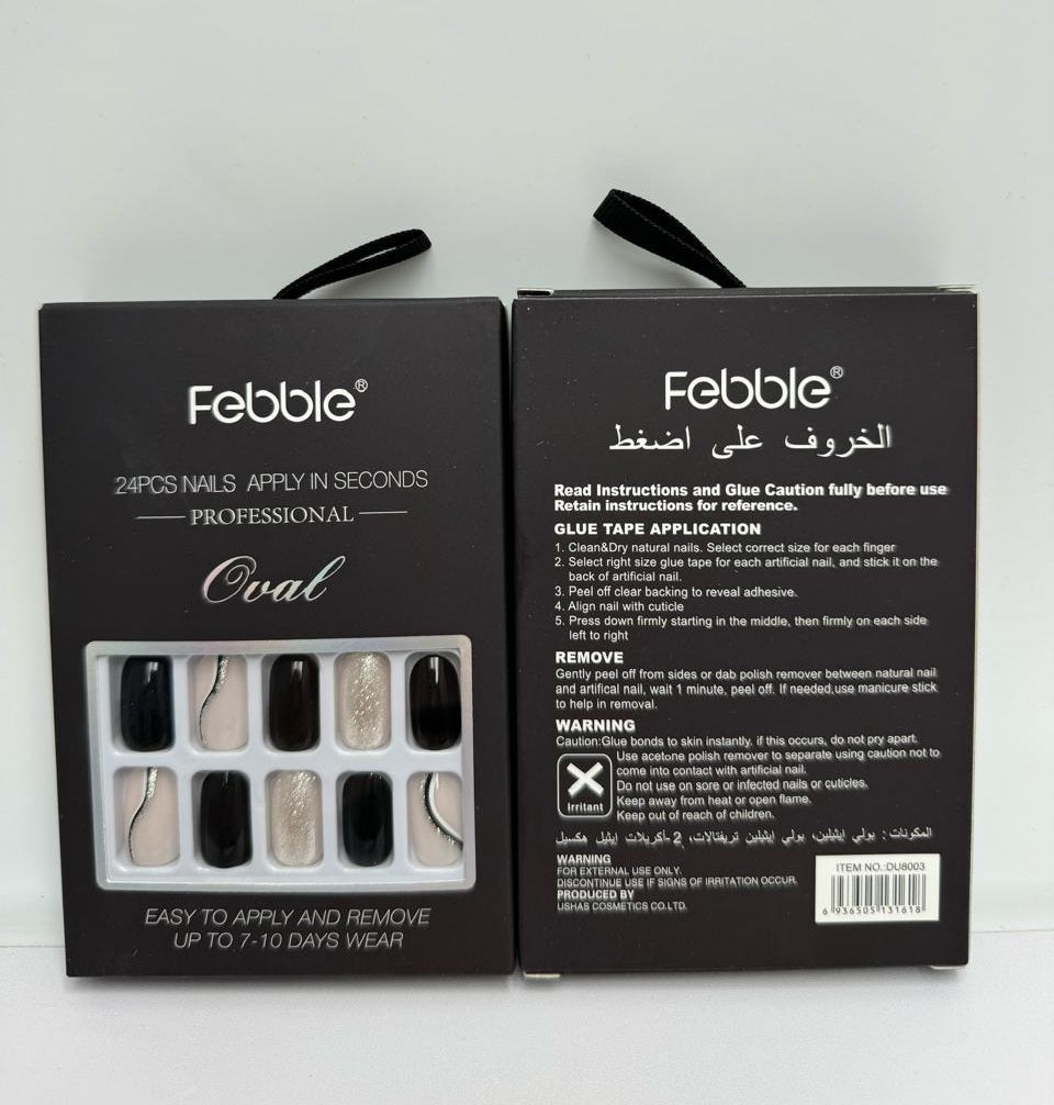 Febble - Elegant Black Nude Oval Nails (Original)