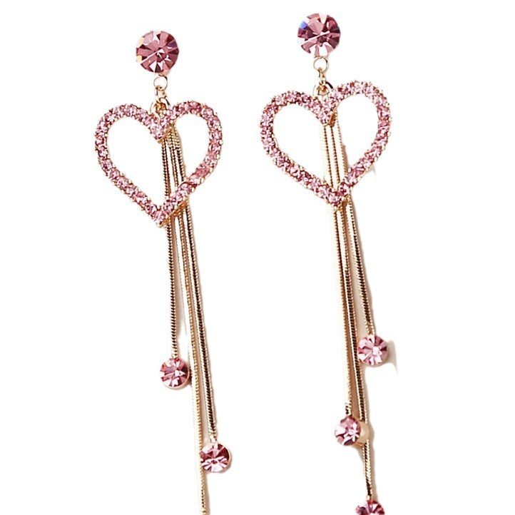 Valentine's Day Love Shining Zircon Long Fringe Earrings - Zambeel