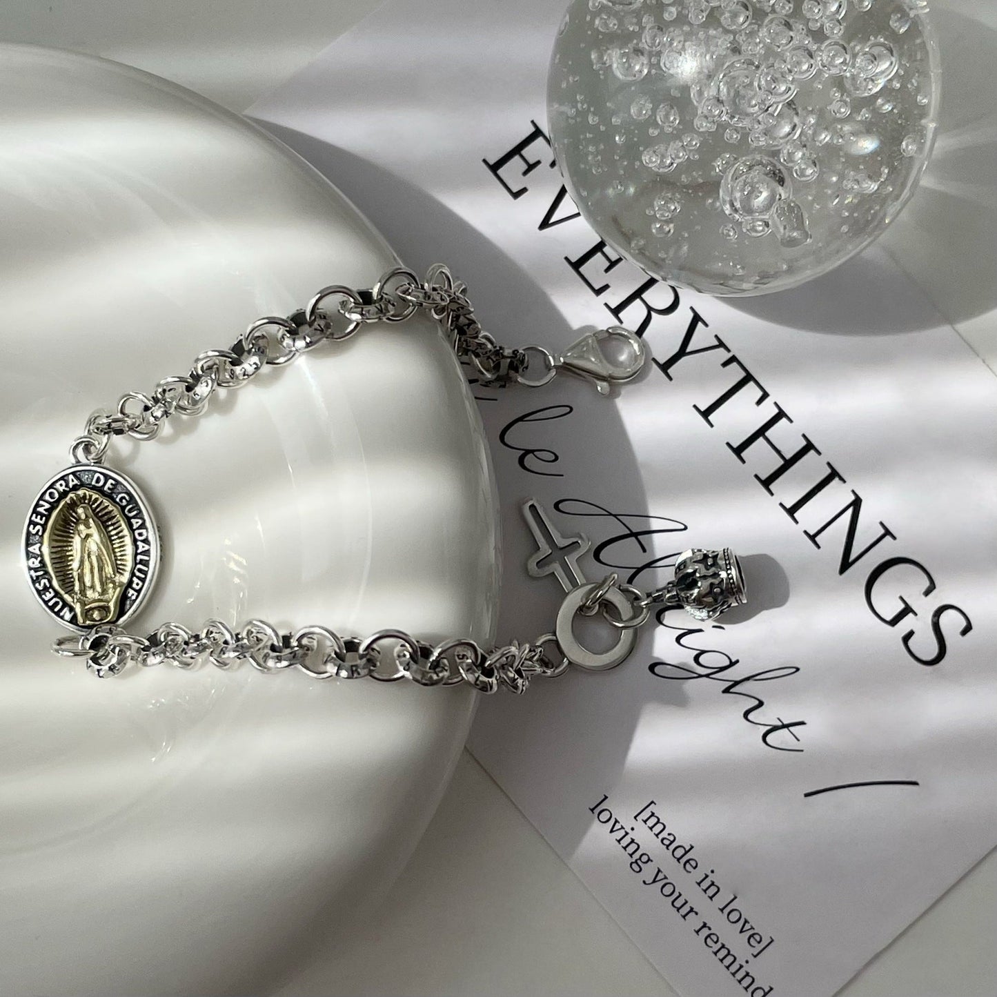 Vintage S925 Sterling Silver Virgin Mary Bracelet - Zambeel