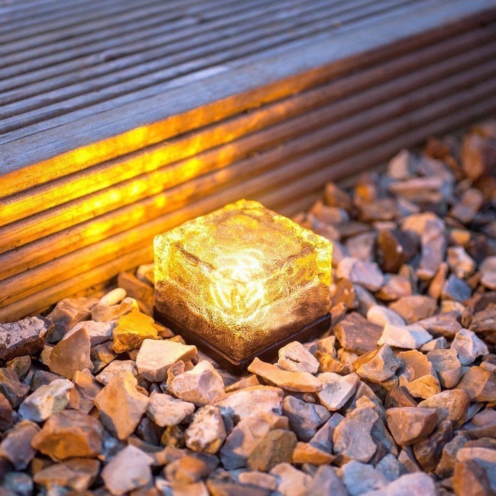 Waterproof Solar Power LED Ground Crystal Glass Ice Brick Shape Outdoor Yard Garden Deck Road Lamp Light - Zambeel