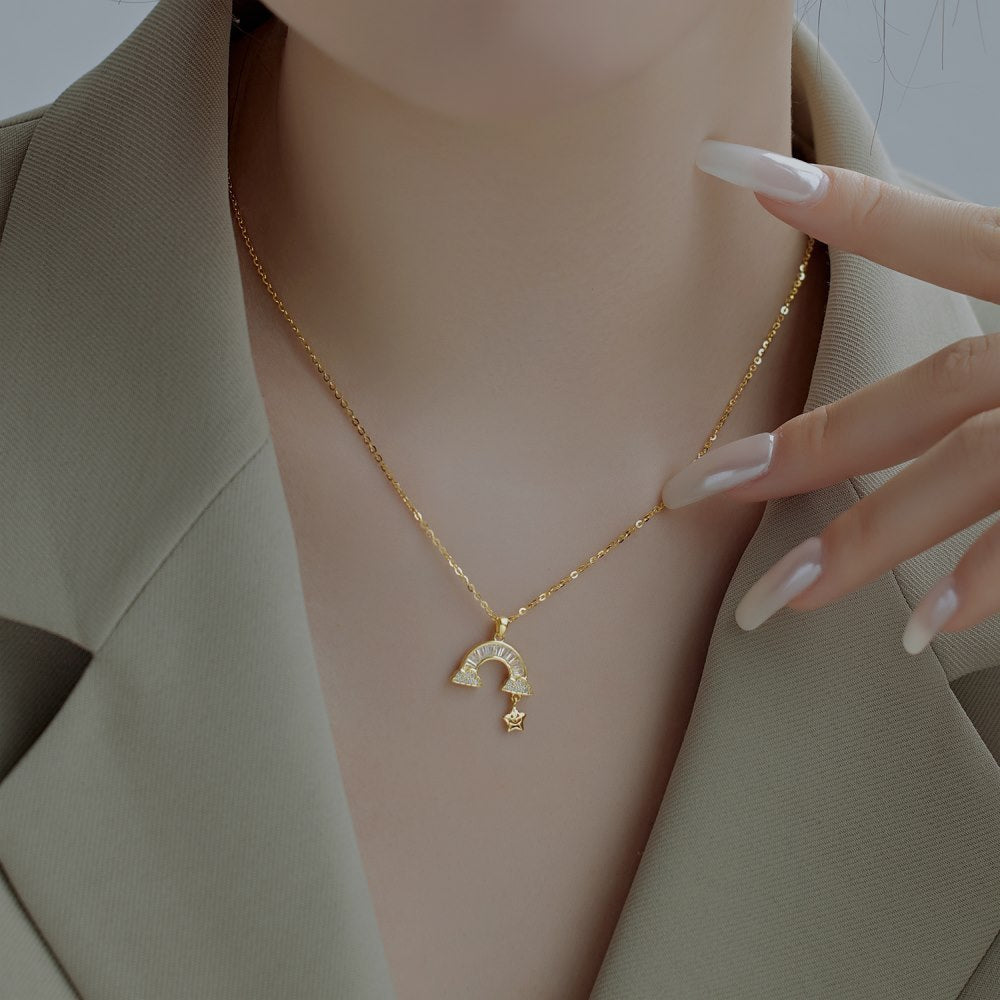 Women's Cute Rainbow Star S925 Sterling Silver Necklace - Zambeel