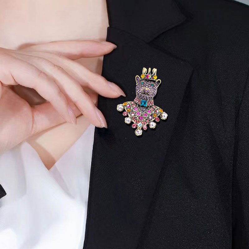 Women's Diamond Crown Bear Brooch - Zambeel