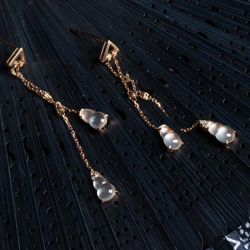 Women's Jewelry Inlaid Imitation Chalcedony Ear Studs Plated S925 Silver Imitation Jade Gourd High Ice Earrings - Zambeel