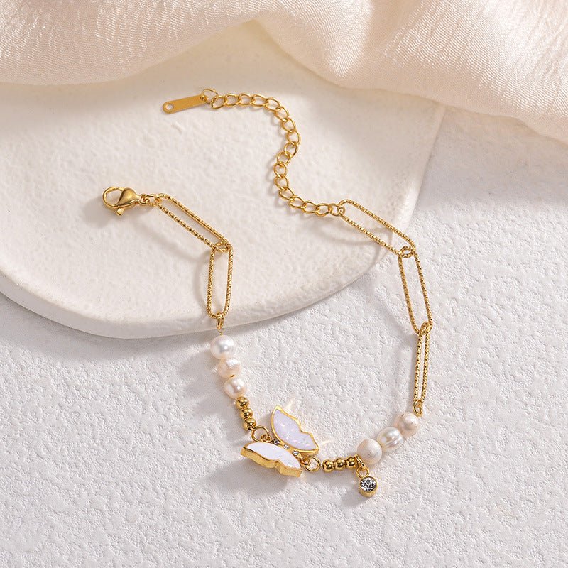 Women's Shell Butterfly Pearl Handmade Beaded Bracelet - Zambeel