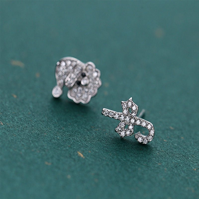 Women's Sterling Silver Asymmetric Diamond - embedded Santa Stud Earrings - Zambeel