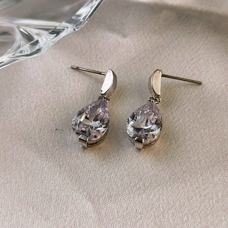 Zircon Pendant Earrings Women's Design Silver - Zambeel