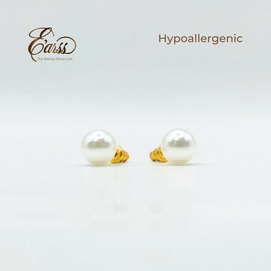 10 mm White Pearl With Post Earring | Stainless Steel | Gold Plated - Zambeel