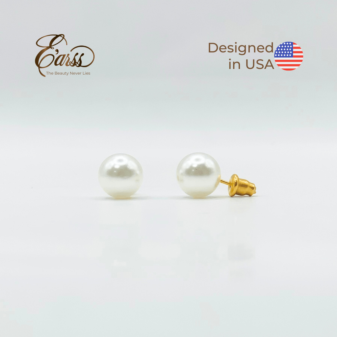 10 mm White Pearl With Post Earring | Stainless Steel | Gold Plated - Zambeel