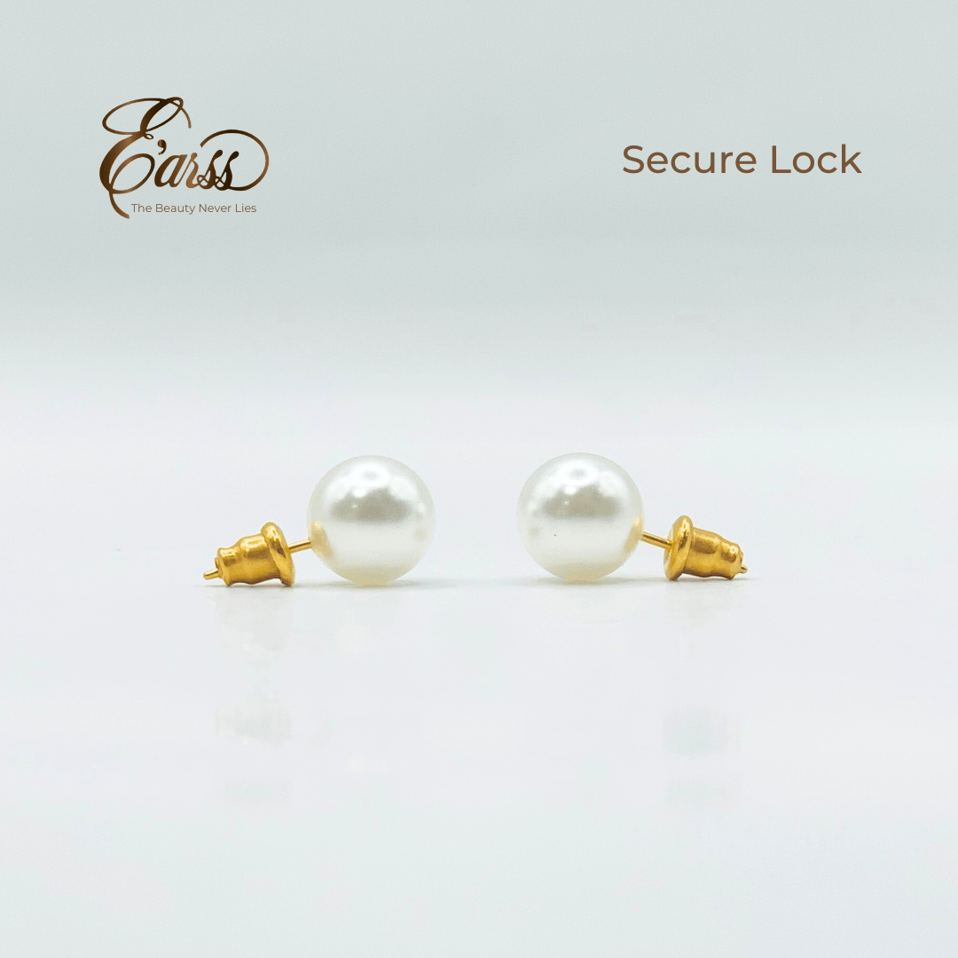 10 mm White Pearl With Post Earring | Stainless Steel | Gold Plated - Zambeel