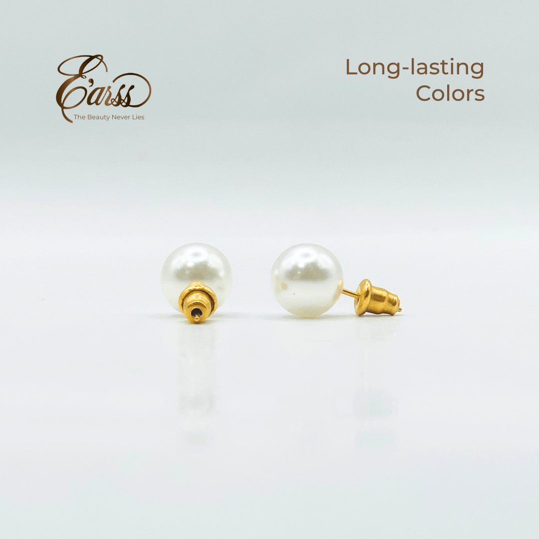 10 mm White Pearl With Post Earring | Stainless Steel | Gold Plated - Zambeel