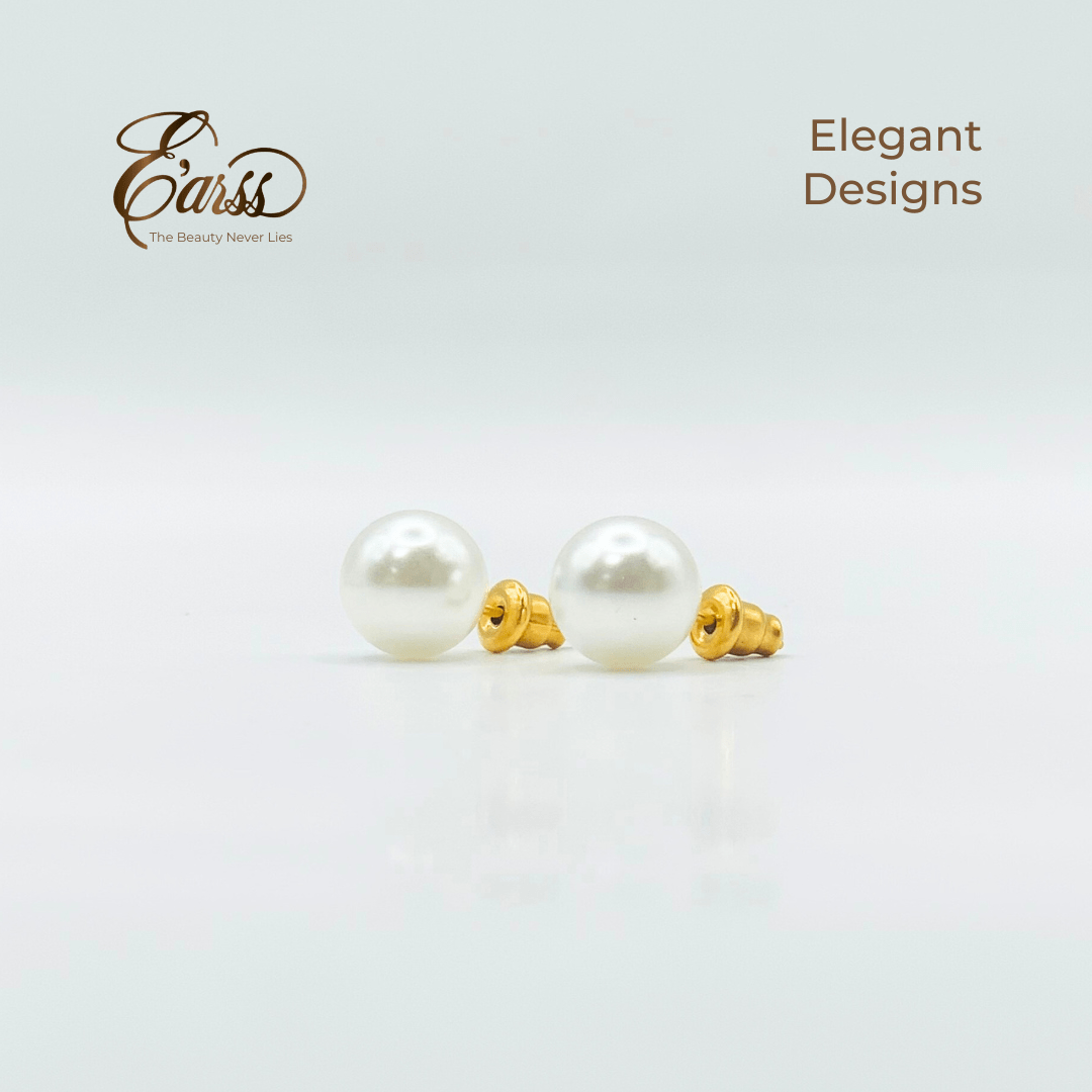 10 mm White Pearl With Post Earring | Stainless Steel | Gold Plated - Zambeel