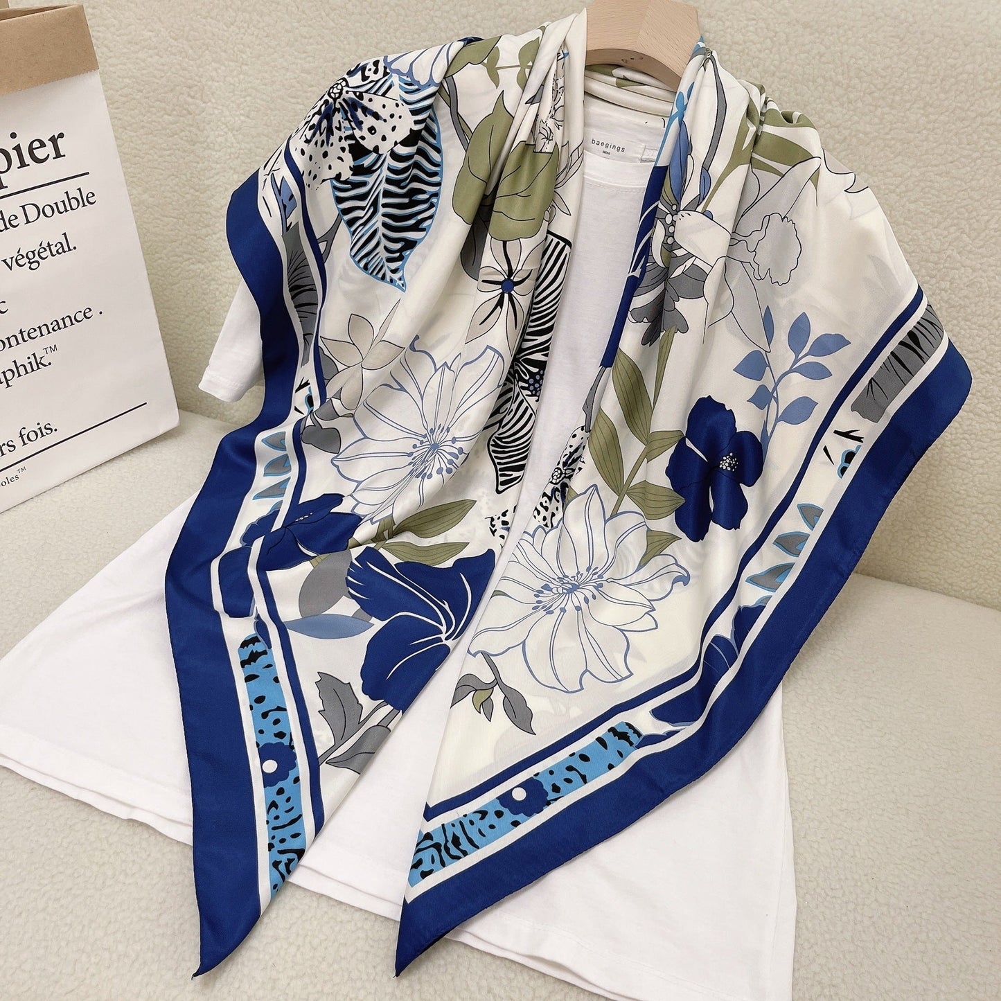 110cm Twill Floral Print Silk Scarf - Zambeel