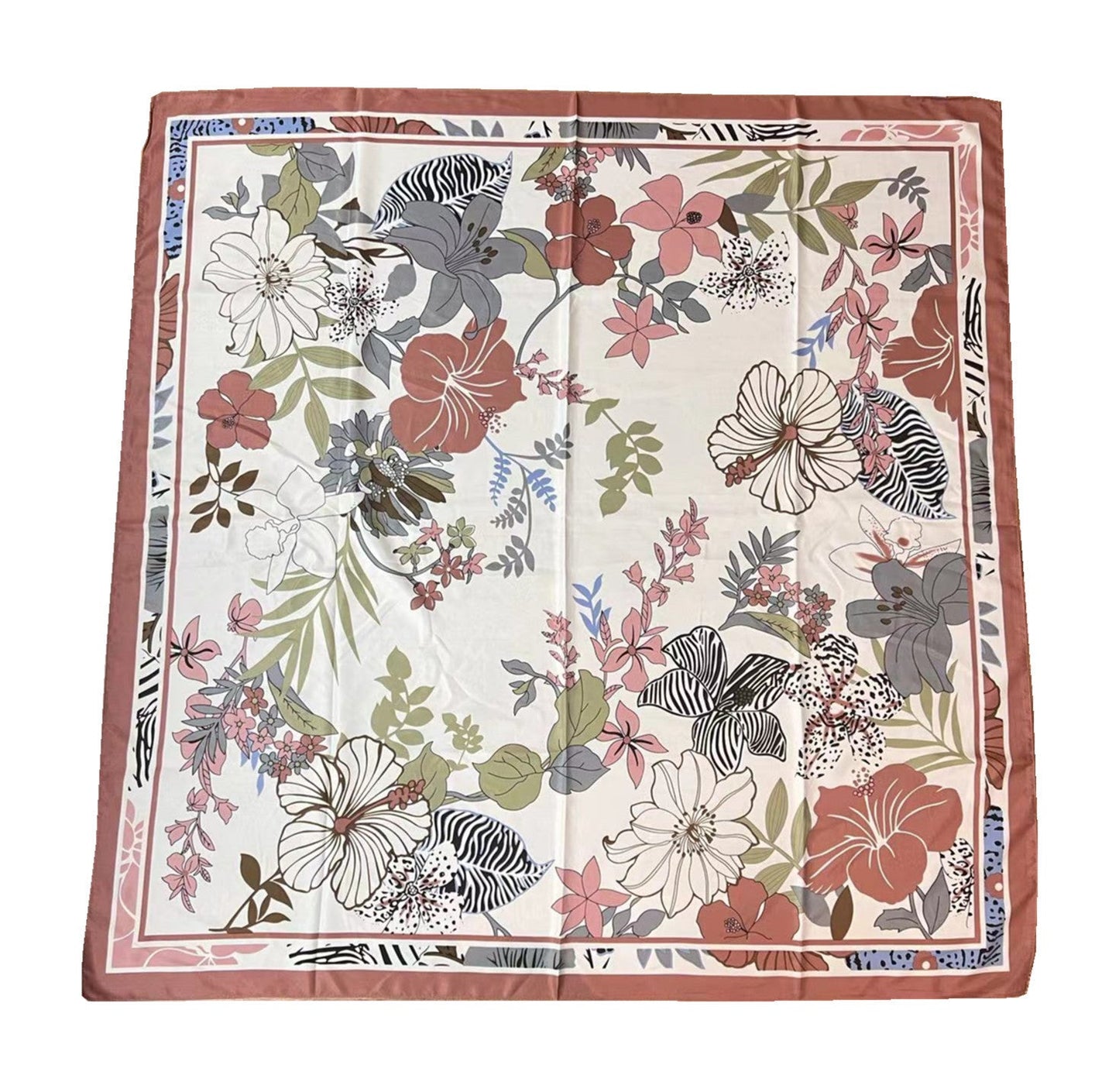 110cm Twill Floral Print Silk Scarf - Zambeel
