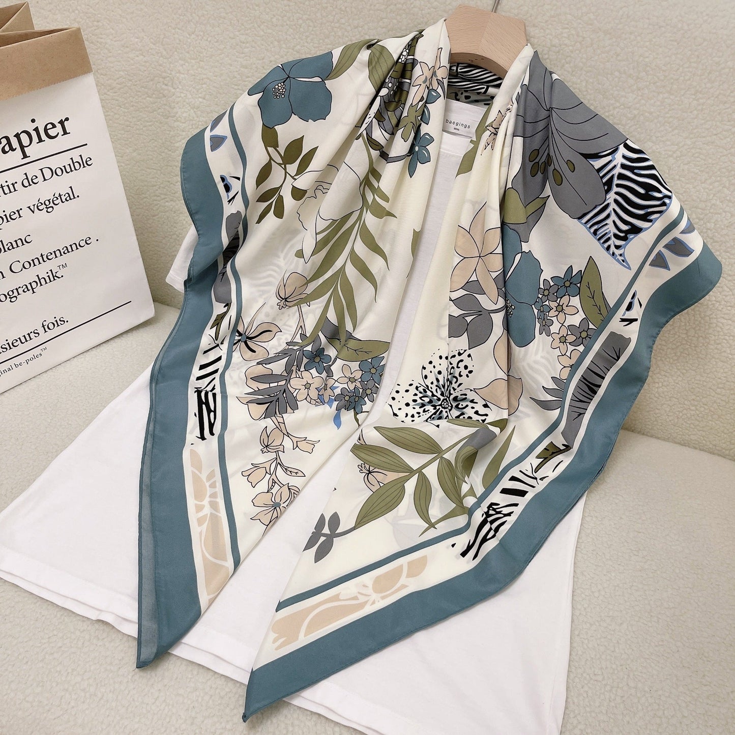 110cm Twill Floral Print Silk Scarf - Zambeel