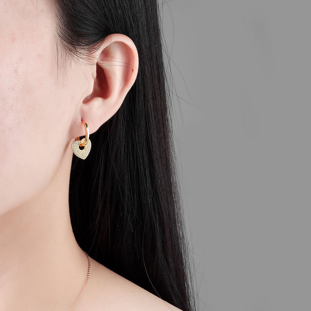 18K Gold Copper Micro - inlaid Earrings European And American Famous Diamond Heart Earrings - Zambeel