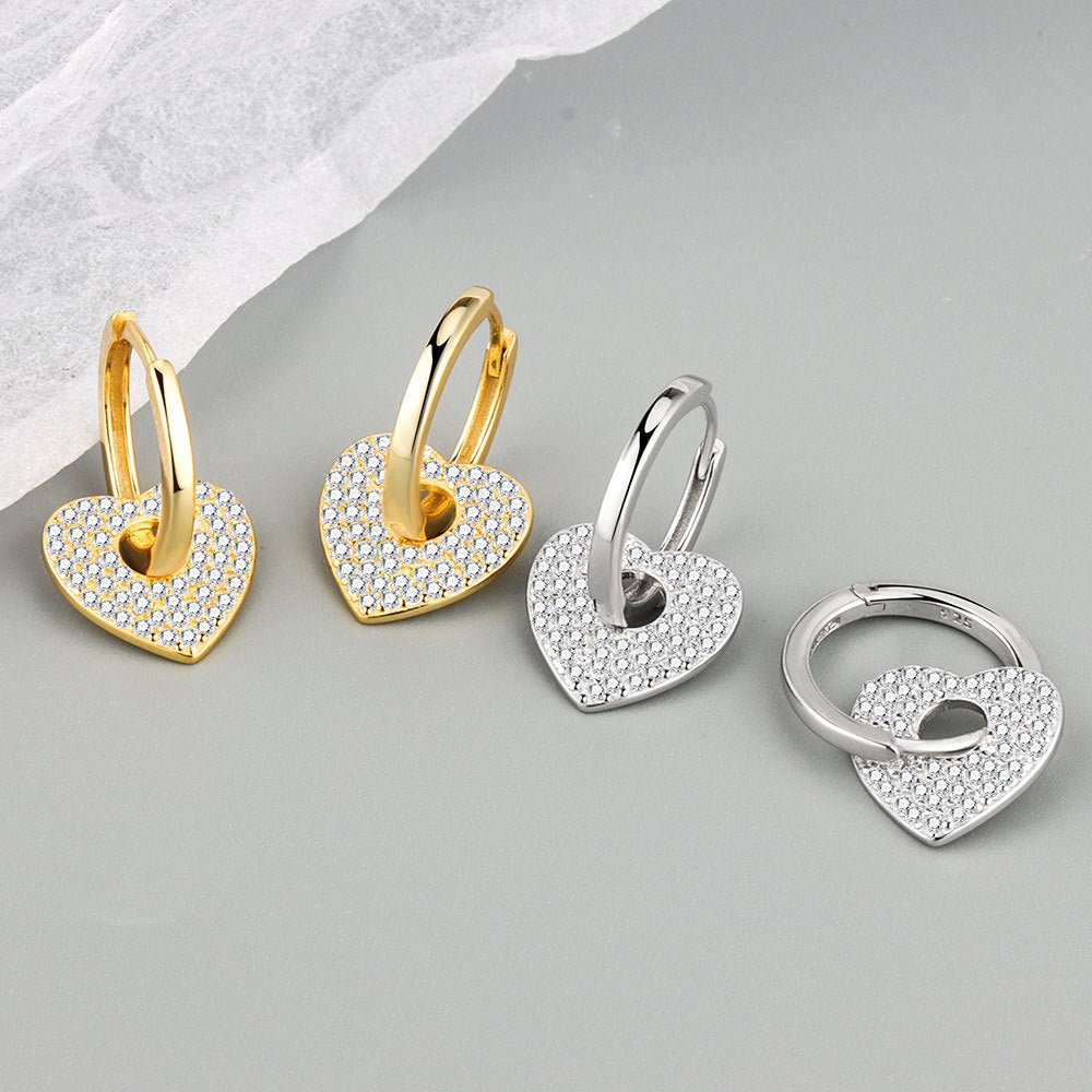 18K Gold Copper Micro - inlaid Earrings European And American Famous Diamond Heart Earrings - Zambeel