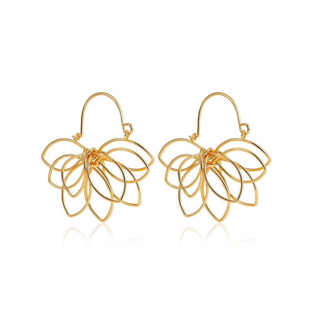 18K Real Gold Weaving Hollow Flower Earrings - Zambeel