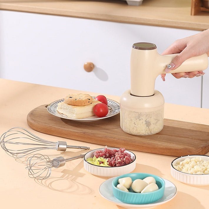 2 In 1 Electric Garlic Chopper USB Rechargeable Vegetable Chili Meat Ginger Masher Handheld Multipurpose Kitchen Gadgets - Zambeel
