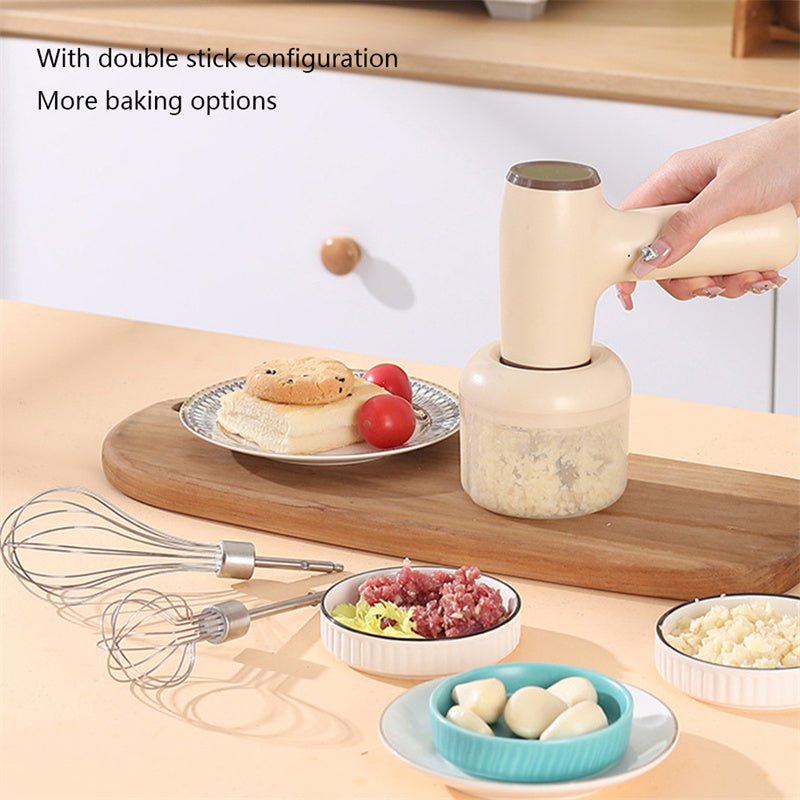 2 In 1 Electric Garlic Chopper USB Rechargeable Vegetable Chili Meat Ginger Masher Handheld Multipurpose Kitchen Gadgets - Zambeel
