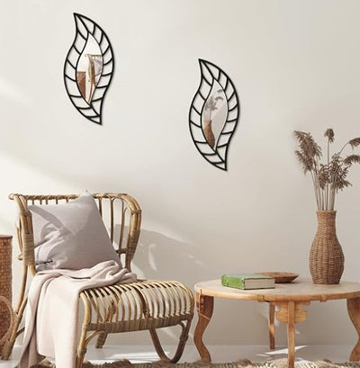 2 Pcs Small Mirror Wall Decor Mounted Art Leaf Mirror Decorative Teardrop Mirror Wall Decorations for Living Room Bedroom Bathroom Vanity Entryway Office(Black) - Zambeel