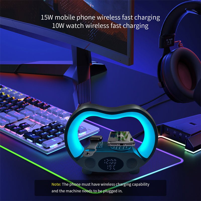 2024 New 6 In 1 Smart Remote Control Bluetooth - compatible Ambience Intelligent LED Table Lamp Multi - function Wireless Charger Night Light Bluetooth - compatible Speaker - Zambeel